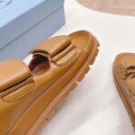 Prada Women Padded Nappa Leather Sandals Metal Lettering Logo Lug Tread - Image 8