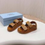 Prada Women Padded Nappa Leather Sandals Metal Lettering Logo Lug Tread - Image 5