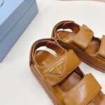 Prada Women Padded Nappa Leather Sandals Metal Lettering Logo Lug Tread - Image 6