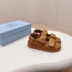 Prada Women Padded Nappa Leather Sandals Metal Lettering Logo Lug Tread - Image 3