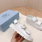 Prada Women Patent Leather Sandals Metal Lettering Logo Lug Tread - Image 8