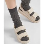 Prada Women Patent Leather Sandals Metal Lettering Logo Lug Tread - Image 11