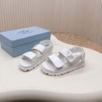 Prada Women Patent Leather Sandals Metal Lettering Logo Lug Tread - Image 5