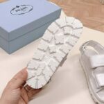 Prada Women Patent Leather Sandals Metal Lettering Logo Lug Tread - Image 10