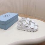 Prada Women Patent Leather Sandals Metal Lettering Logo Lug Tread - Image 3