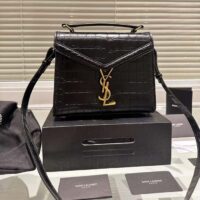 Saint Laurent YSL Women Cassandra Mini Top Handle Bag Crocodile Shiny Leather (2)