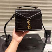 Saint Laurent YSL Women Cassandra Mini Top Handle Bag Crocodile Shiny Leather (2)