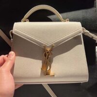 Saint Laurent YSL Women Cassandra Mini Top Handle Bag Grained White Leather (1)