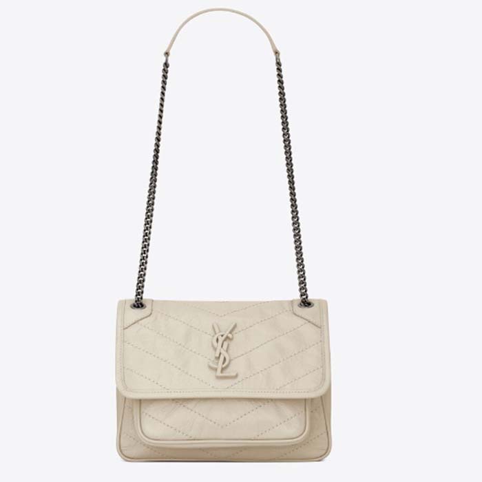 Saint Laurent YSL Women Niki Baby Vintage Leather Beige Calfskin Brass