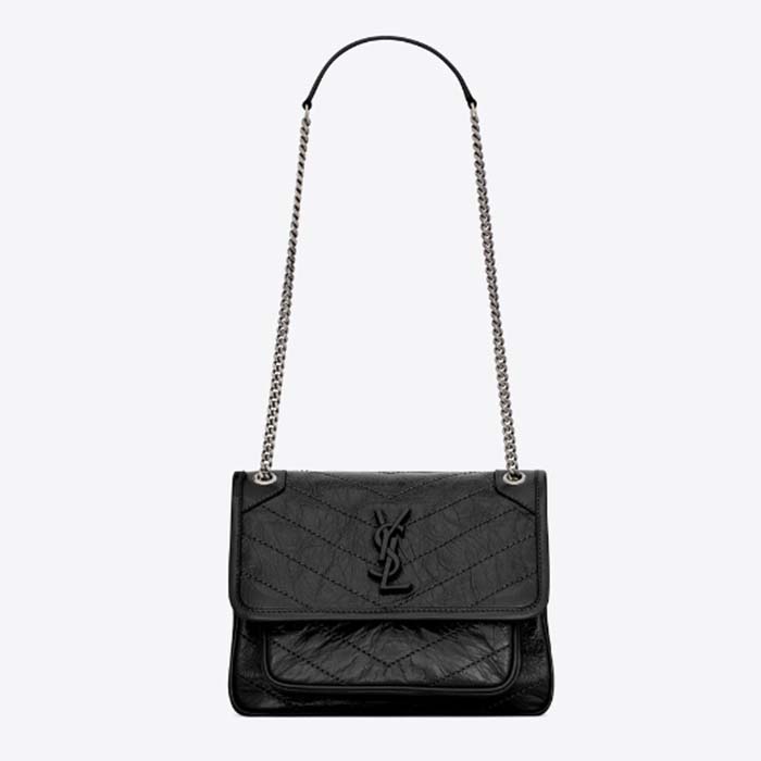 Saint Laurent YSL Women Niki Baby Vintage Leather Black Calfskin Brass