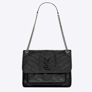 Saint Laurent YSL Women Niki Medium Vintage Leather Black Calfskin Brass