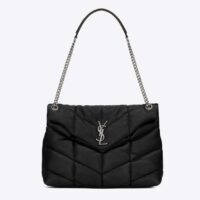 Saint Laurent YSL Women Puffer Medium Nappa Leather Black Lambskin Silver Metal (4)