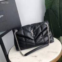 Saint Laurent YSL Women Puffer Medium Nappa Leather Black Lambskin Silver Metal (4)