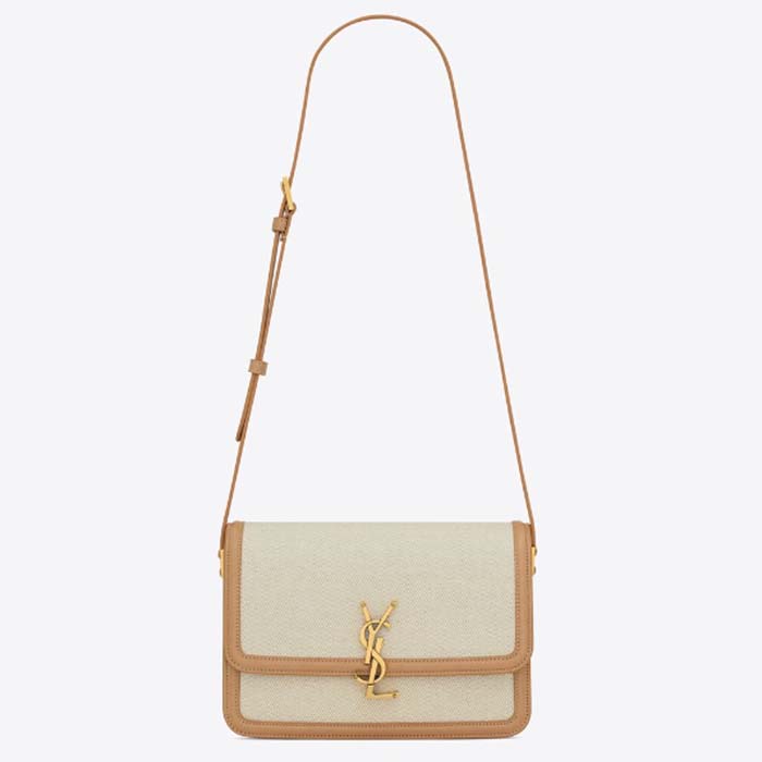 Saint Laurent YSL Women Solferino Medium Canvas Vegetable-Tanned Leather