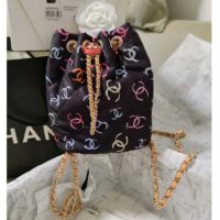 Chanel CC Unisex Backpack Printed Fabric Gold-Tone Metal Black Multicolor (6)