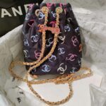 Chanel CC Unisex Backpack Printed Fabric Gold-Tone Metal Black Multicolor - immagine 4