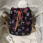 Chanel CC Unisex Backpack Printed Fabric Gold-Tone Metal Black Multicolor - immagine 3