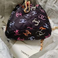Chanel CC Unisex Backpack Printed Fabric Gold-Tone Metal Black Multicolor (6)