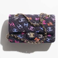 Chanel CC Women Classic 11.12 Handbag Printed Fabric Black Multicolor (10)