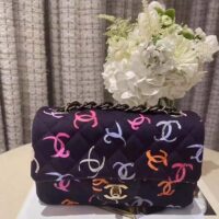 Chanel CC Women Classic 11.12 Handbag Printed Fabric Black Multicolor (10)