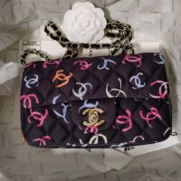 Chanel CC Women Classic 11.12 Handbag Printed Fabric Black Multicolor (10)