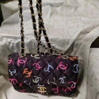 Chanel CC Women Classic 11.12 Handbag Printed Fabric Black Multicolor (10)