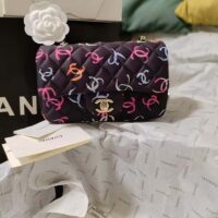 Chanel CC Women Classic 11.12 Handbag Printed Fabric Black Multicolor (10)