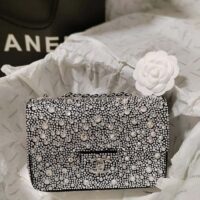 Chanel CC Women Mini Flap Bag Satin Strass Silver-Tone Metal Silver (11)