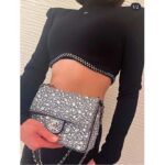 Chanel CC Women Mini Flap Bag Satin Strass Silver-Tone Metal Silver – Image 11