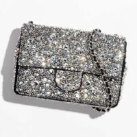 Chanel CC Women Mini Flap Bag Satin Strass Silver-Tone Metal Silver (11)