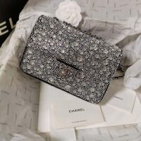 Chanel CC Women Mini Flap Bag Satin Strass Silver-Tone Metal Silver (11)