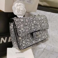 Chanel CC Women Mini Flap Bag Satin Strass Silver-Tone Metal Silver (11)