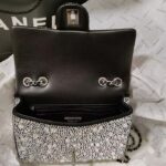 Chanel CC Women Mini Flap Bag Satin Strass Silver-Tone Metal Silver – Image 9