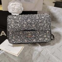 Chanel CC Women Mini Flap Bag Satin Strass Silver-Tone Metal Silver (11)