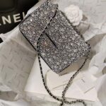 Chanel CC Women Mini Flap Bag Satin Strass Silver-Tone Metal Silver – Image 6