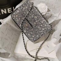 Chanel CC Women Mini Flap Bag Satin Strass Silver-Tone Metal Silver (11)