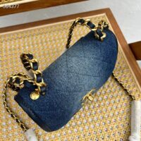 Chanel CC Women Small Messenger Bag Washed Denim Gold-Tone Metal Blue (2)