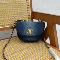 Chanel CC Women Small Messenger Bag Washed Denim Gold-Tone Metal Blue (2)