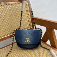 Chanel CC Women Small Messenger Bag Washed Denim Gold-Tone Metal Blue (2)