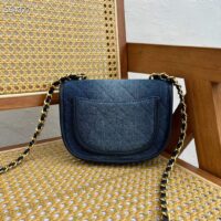 Chanel CC Women Small Messenger Bag Washed Denim Gold-Tone Metal Blue (2)