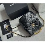 Chanel Women CC 19 Backpack Shiny Lambskin Gold Silver-Tone Black - Image 6