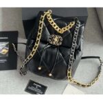 Chanel Women CC 19 Backpack Shiny Lambskin Gold Silver-Tone Black - Image 2