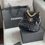Chanel Women CC 19 Backpack Shiny Lambskin Gold Silver-Tone Black - Image 5