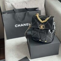 Chanel Women CC 19 Backpack Shiny Lambskin Gold Silver-Tone Black (1)