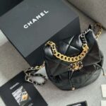 Chanel Women CC 19 Backpack Shiny Lambskin Gold Silver-Tone Black - Image 4