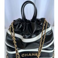 Chanel Women CC 22 Backpack Shiny Calfskin Gold-Tone Metal Black White (4)