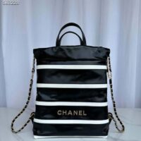 Chanel Women CC 22 Backpack Shiny Calfskin Gold-Tone Metal Black White (4)