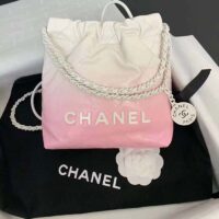 Chanel Women CC 22 Mini Handbag Patent Gradient Calfskin Lacquered Metal White Pink (4)