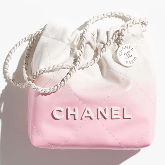 Chanel Women CC 22 Mini Handbag Patent Gradient Calfskin Lacquered Metal White Pink