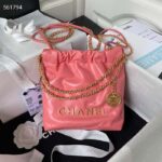 Chanel Women CC 22 Mini Handbag Shiny Calfskin Gold-Tone Metal Coral Pink - Image 2